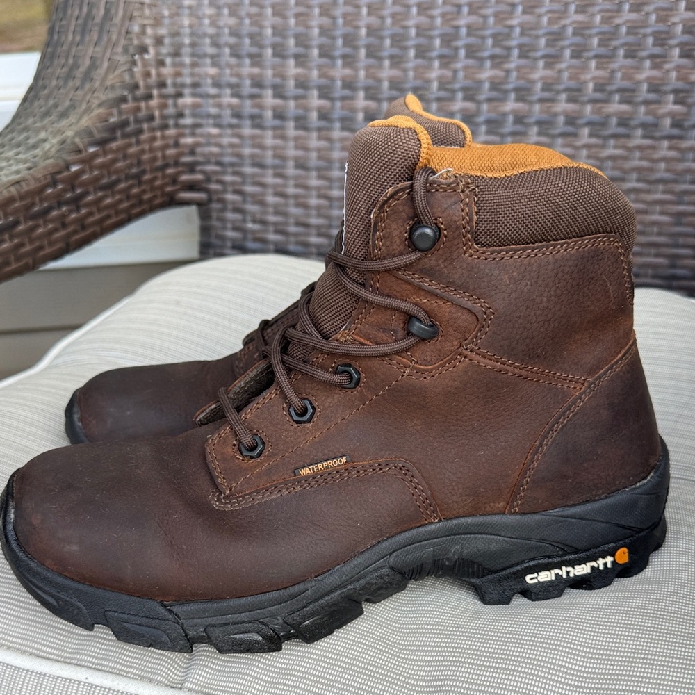 Carhartt Brown Work Boots with Orange Accents - Picture 6 of 13
